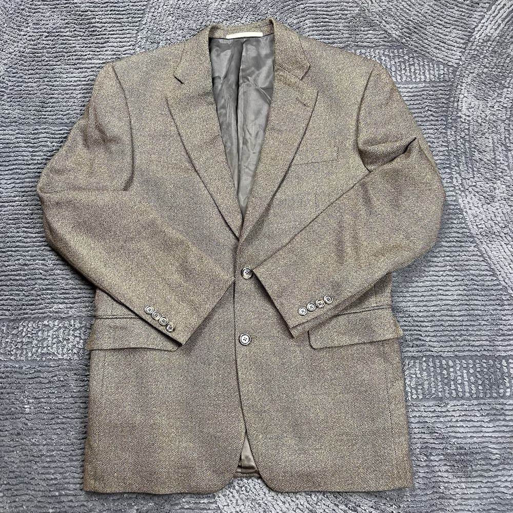 Burberry London Blazer 40R Brown Wool Tweed Herringbone Sport Coat Jacket USA